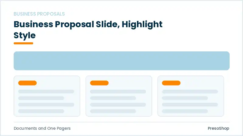 Editable PowerPoint business proposal slide template with an accented takeaway, built from recolourable native shapes for documents and one pagers decks