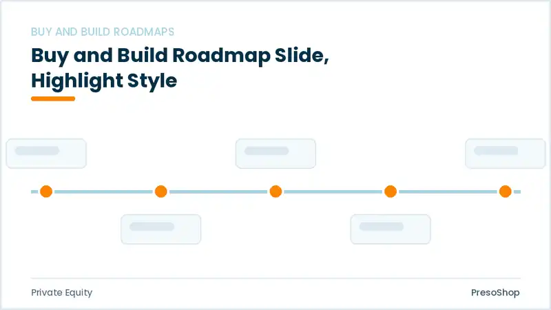 Editable PowerPoint buy and build roadmap slide template with an accented takeaway, built from recolourable native shapes for private equity decks