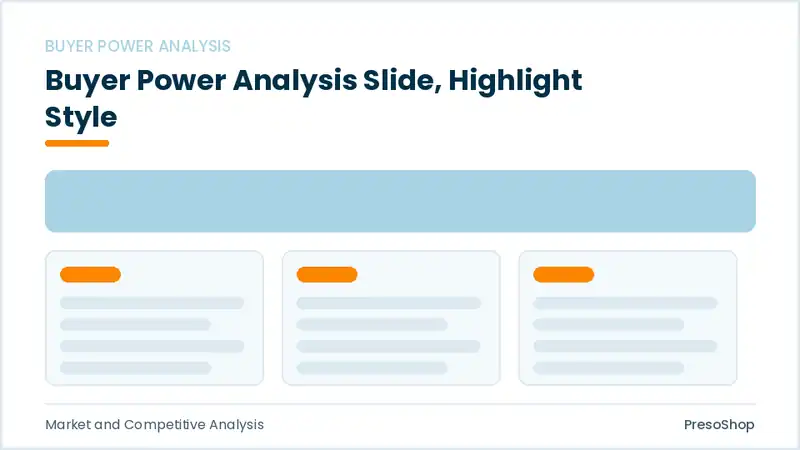 Editable PowerPoint buyer power analysis slide template with an accented takeaway, built from recolourable native shapes for market and competitive analysis decks