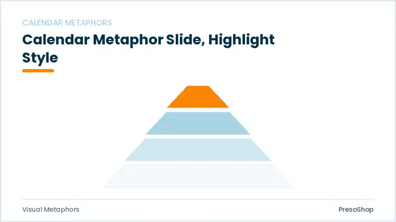 Editable PowerPoint calendar metaphor slide template with an accented takeaway, built from recolourable native shapes for visual metaphors decks