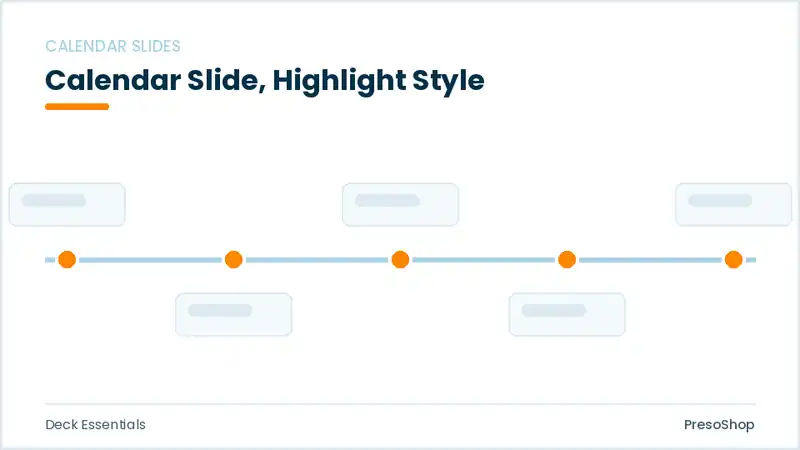 Editable PowerPoint calendar slide template with an accented takeaway, built from recolourable native shapes for deck essentials decks