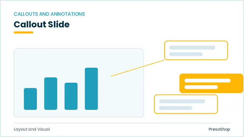 Editable PowerPoint callout slide template, built from recolourable native shapes for layout and visual decks