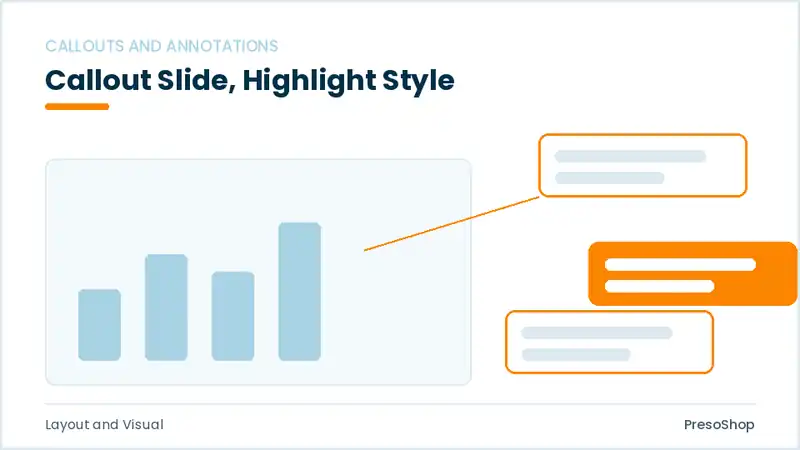 Editable PowerPoint callout slide template with an accented takeaway, built from recolourable native shapes for layout and visual decks