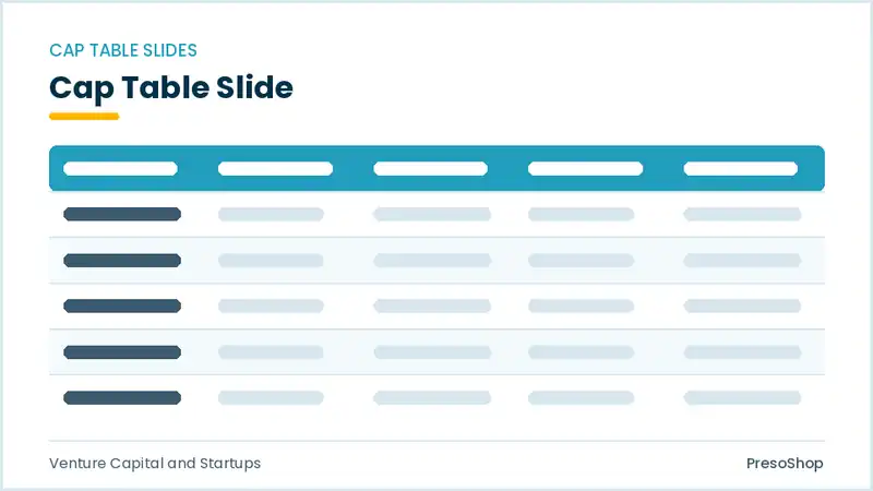Editable PowerPoint cap table slide template, built from recolourable native shapes for venture capital and startups decks