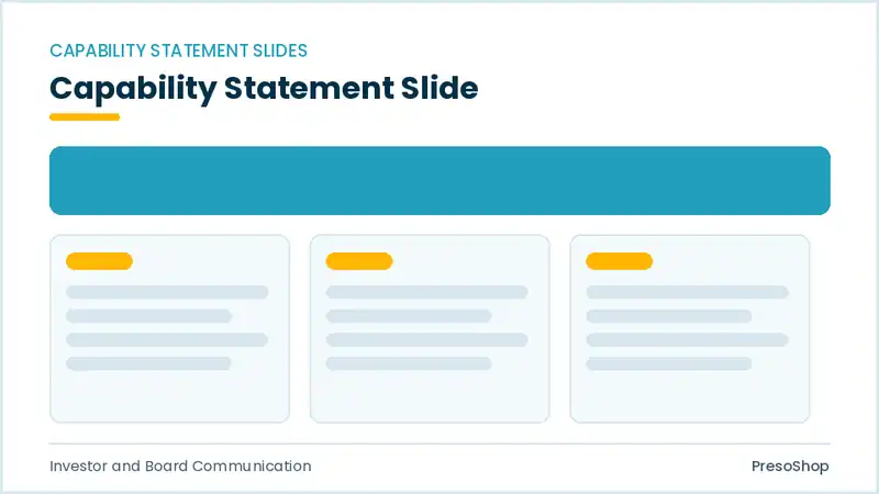 Editable PowerPoint capability statement slide template, built from recolourable native shapes for investor and board communication decks