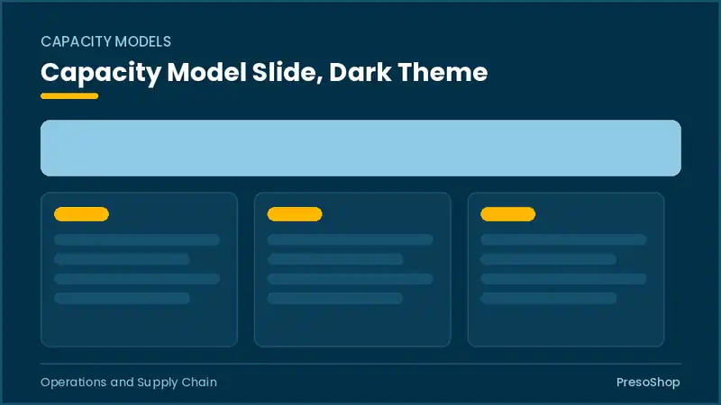 Editable PowerPoint capacity model slide template in a dark theme, built from recolourable native shapes for operations and supply chain decks