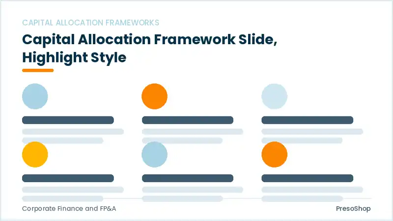 Editable PowerPoint capital allocation framework slide template with an accented takeaway, built from recolourable native shapes for corporate finance and fp&a decks