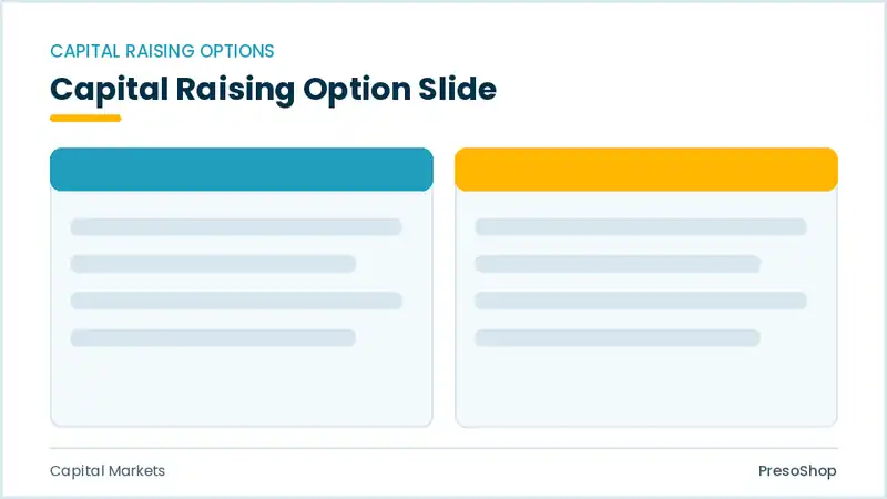 Editable PowerPoint capital raising option slide template, built from recolourable native shapes for capital markets decks