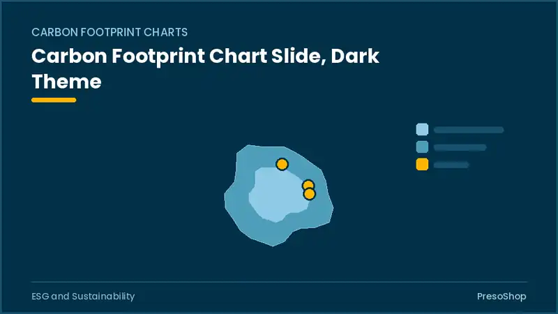 Editable PowerPoint carbon footprint chart slide template in a dark theme, built from recolourable native shapes for esg and sustainability decks