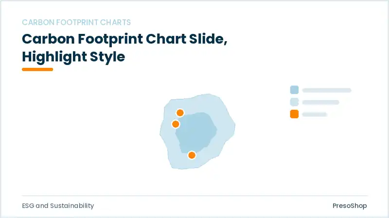 Editable PowerPoint carbon footprint chart slide template with an accented takeaway, built from recolourable native shapes for esg and sustainability decks