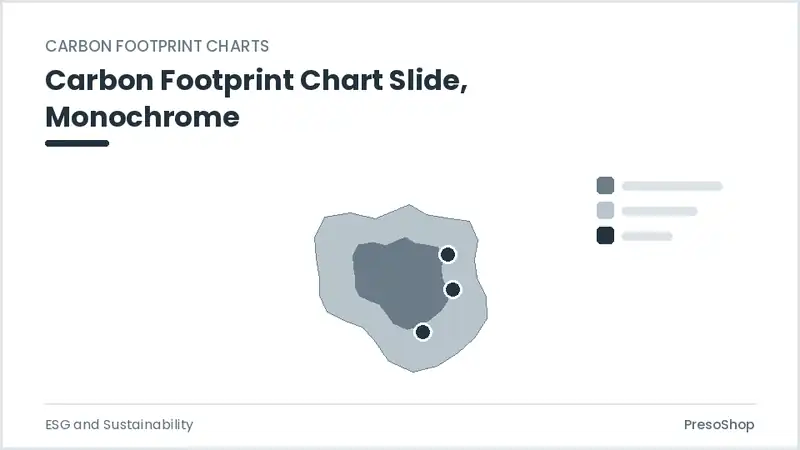 Editable PowerPoint carbon footprint chart slide template in a monochrome treatment, built from recolourable native shapes for esg and sustainability decks