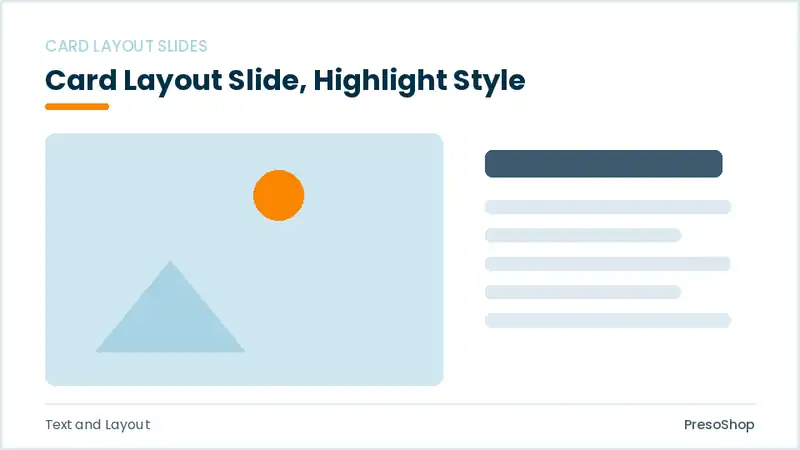 Editable PowerPoint card layout slide template with an accented takeaway, built from recolourable native shapes for text and layout decks