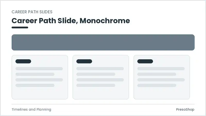 Editable PowerPoint career path slide template in a monochrome treatment, built from recolourable native shapes for timelines and planning decks