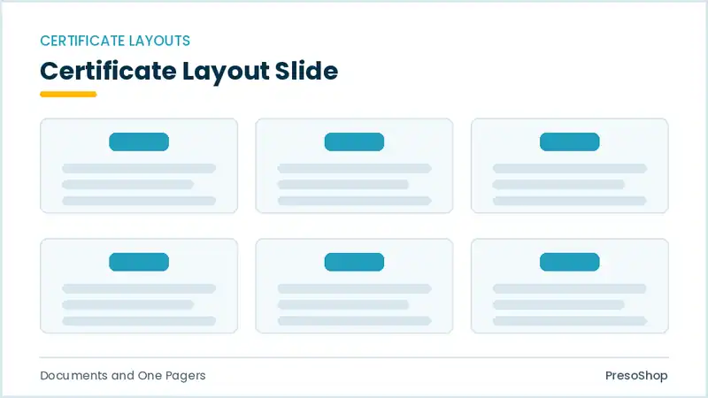 Editable PowerPoint certificate layout slide template, built from recolourable native shapes for documents and one pagers decks