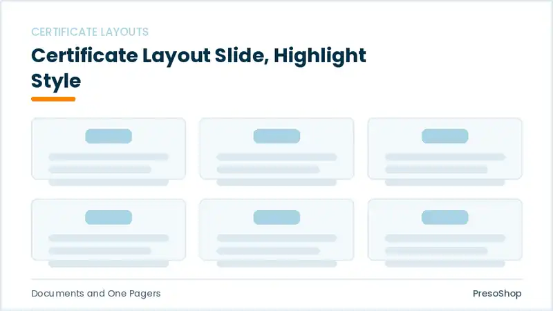 Editable PowerPoint certificate layout slide template with an accented takeaway, built from recolourable native shapes for documents and one pagers decks