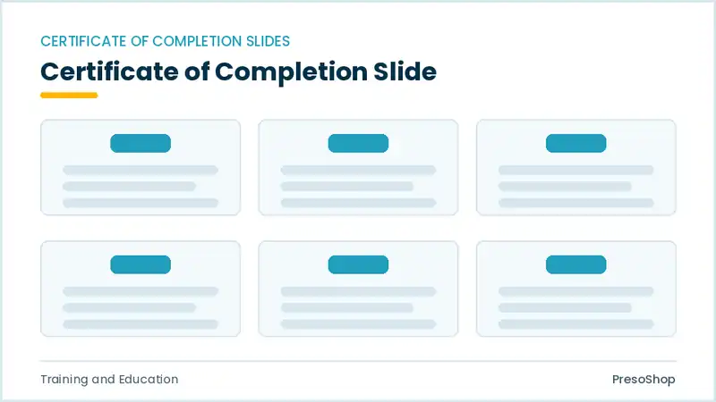Editable PowerPoint certificate of completion slide template, built from recolourable native shapes for training and education decks