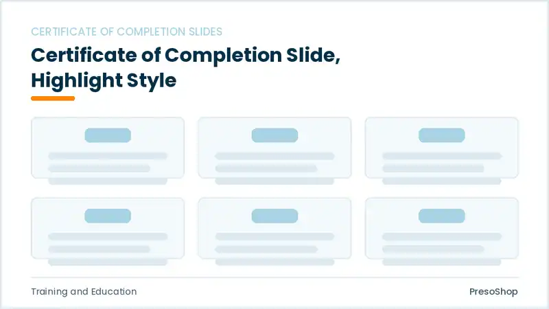 Editable PowerPoint certificate of completion slide template with an accented takeaway, built from recolourable native shapes for training and education decks
