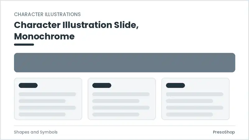 Editable PowerPoint character illustration slide template in a monochrome treatment, built from recolourable native shapes for shapes and symbols decks