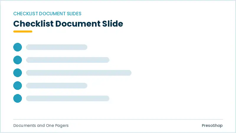 Editable PowerPoint checklist document slide template, built from recolourable native shapes for documents and one pagers decks
