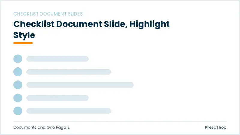 Editable PowerPoint checklist document slide template with an accented takeaway, built from recolourable native shapes for documents and one pagers decks