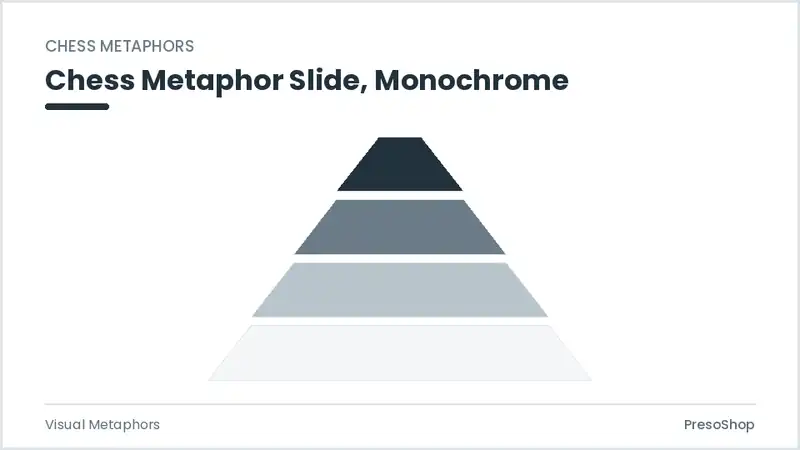Editable PowerPoint chess metaphor slide template in a monochrome treatment, built from recolourable native shapes for visual metaphors decks