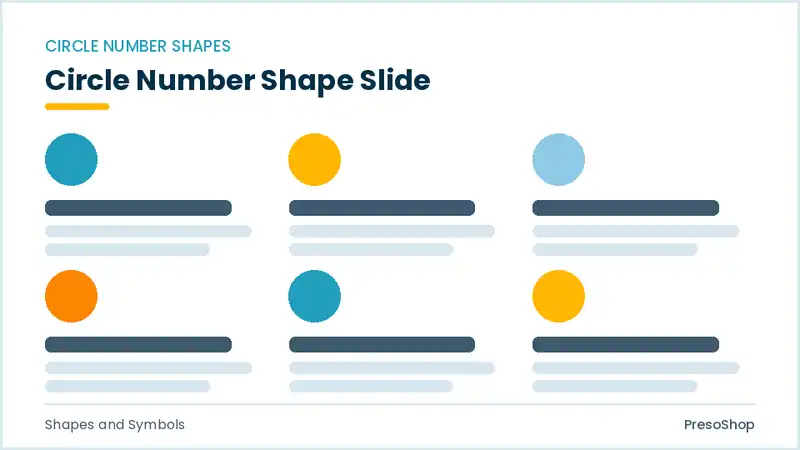 Editable PowerPoint circle number shape slide template, built from recolourable native shapes for shapes and symbols decks