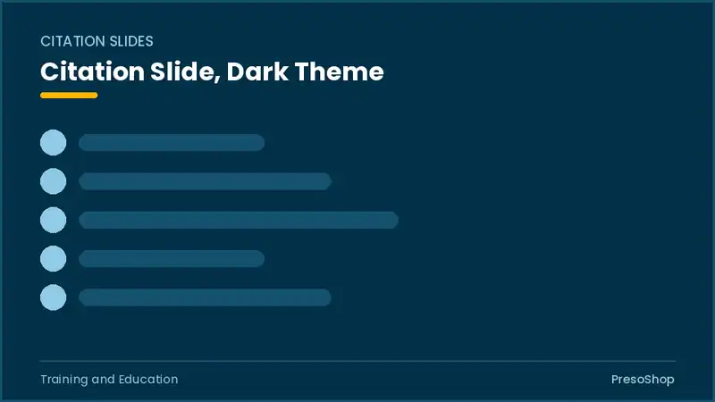 Editable PowerPoint citation slide template in a dark theme, built from recolourable native shapes for training and education decks