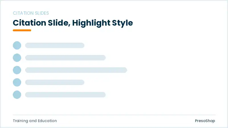 Editable PowerPoint citation slide template with an accented takeaway, built from recolourable native shapes for training and education decks