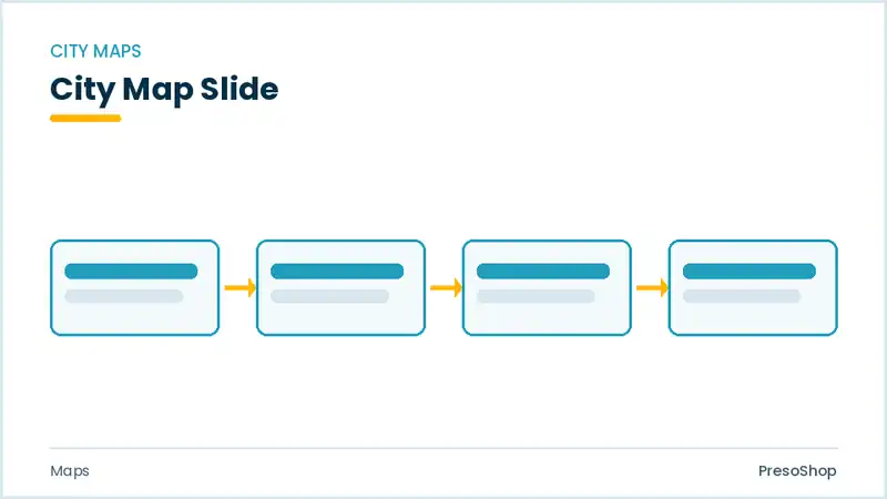 Editable PowerPoint city map slide template, built from recolourable native shapes for maps decks