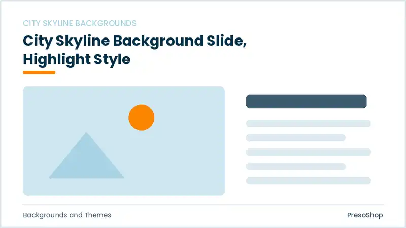 Editable PowerPoint city skyline background slide template with an accented takeaway, built from recolourable native shapes for backgrounds and themes decks