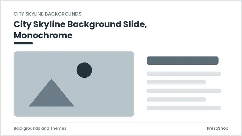 Editable PowerPoint city skyline background slide template in a monochrome treatment, built from recolourable native shapes for backgrounds and themes decks
