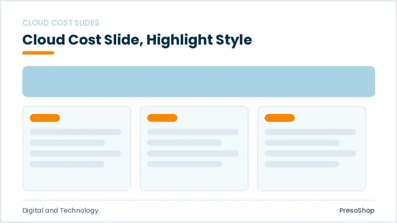Editable PowerPoint cloud cost slide template with an accented takeaway, built from recolourable native shapes for digital and technology decks