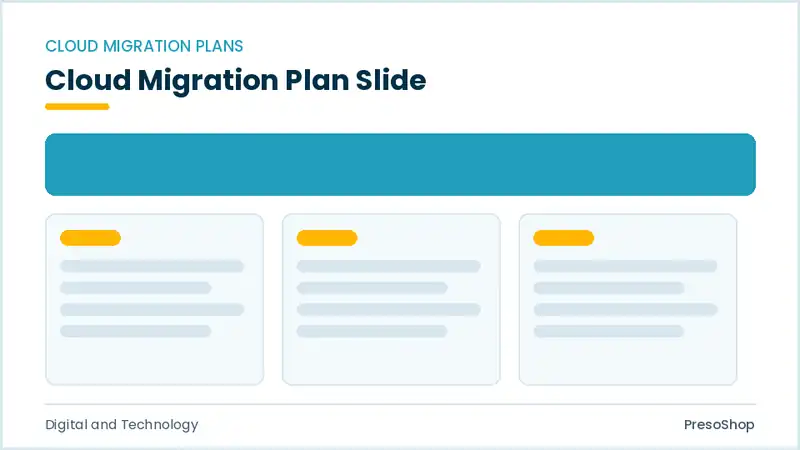 Editable PowerPoint cloud migration plan slide template, built from recolourable native shapes for digital and technology decks