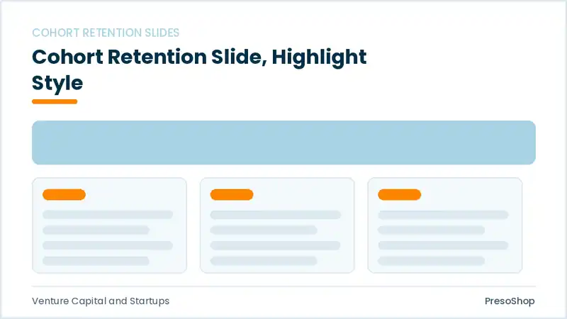 Editable PowerPoint cohort retention slide template with an accented takeaway, built from recolourable native shapes for venture capital and startups decks