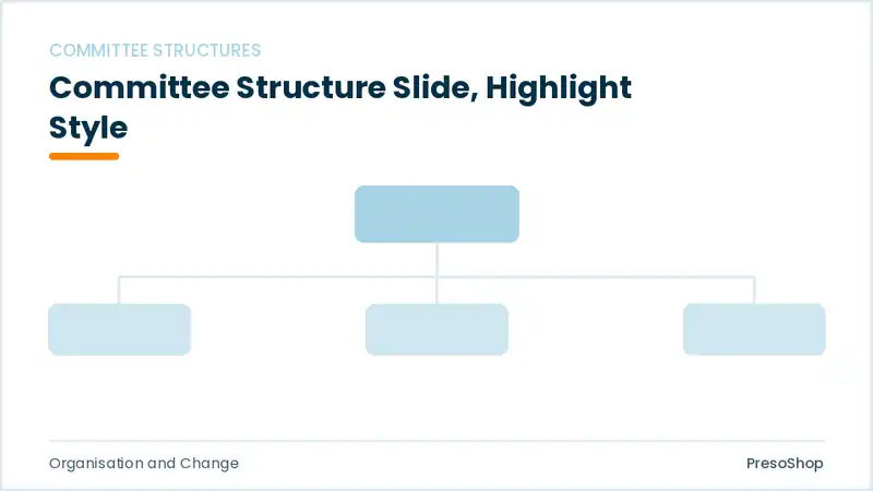 Editable PowerPoint committee structure slide template with an accented takeaway, built from recolourable native shapes for organisation and change decks