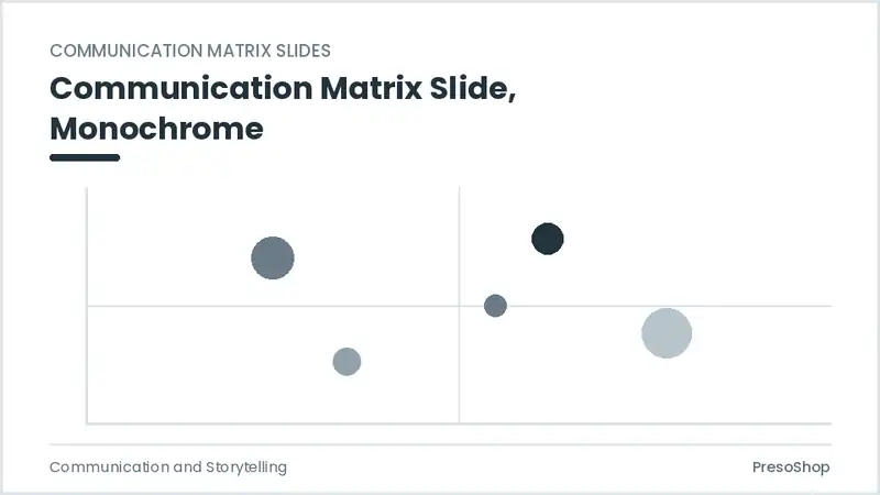 Editable PowerPoint communication matrix slide template in a monochrome treatment, built from recolourable native shapes for communication and storytelling decks