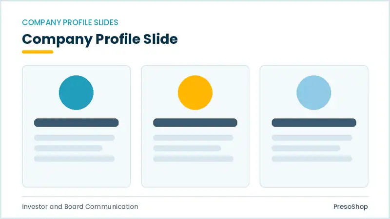Editable PowerPoint company profile slide template, built from recolourable native shapes for investor and board communication decks