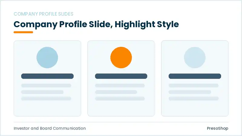 Editable PowerPoint company profile slide template with an accented takeaway, built from recolourable native shapes for investor and board communication decks