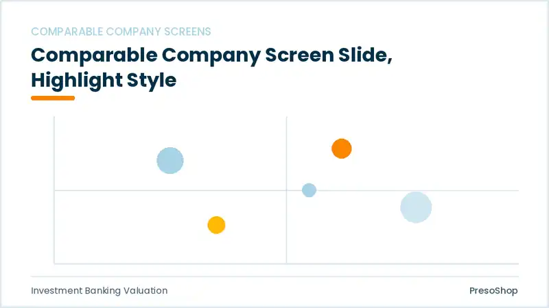 Editable PowerPoint comparable company screen slide template with an accented takeaway, built from recolourable native shapes for investment banking valuation decks