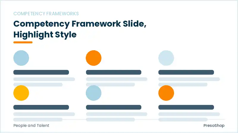 Editable PowerPoint competency framework slide template with an accented takeaway, built from recolourable native shapes for people and talent decks