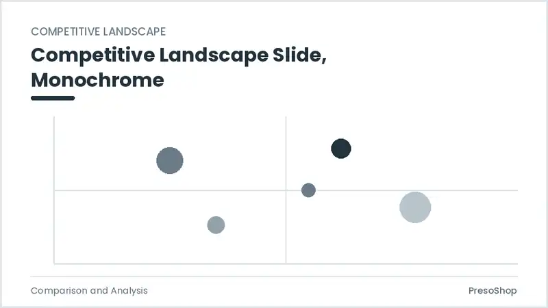 Editable PowerPoint competitive landscape slide template in a monochrome treatment, built from recolourable native shapes for comparison and analysis decks