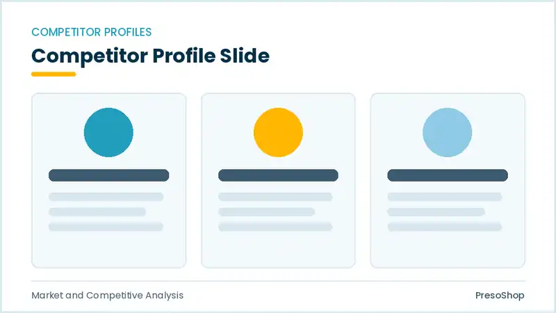 Editable PowerPoint competitor profile slide template, built from recolourable native shapes for market and competitive analysis decks