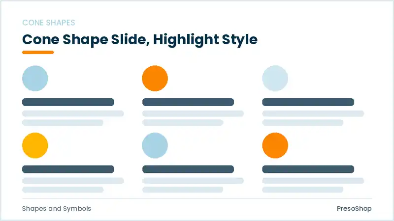Editable PowerPoint cone shape slide template with an accented takeaway, built from recolourable native shapes for shapes and symbols decks
