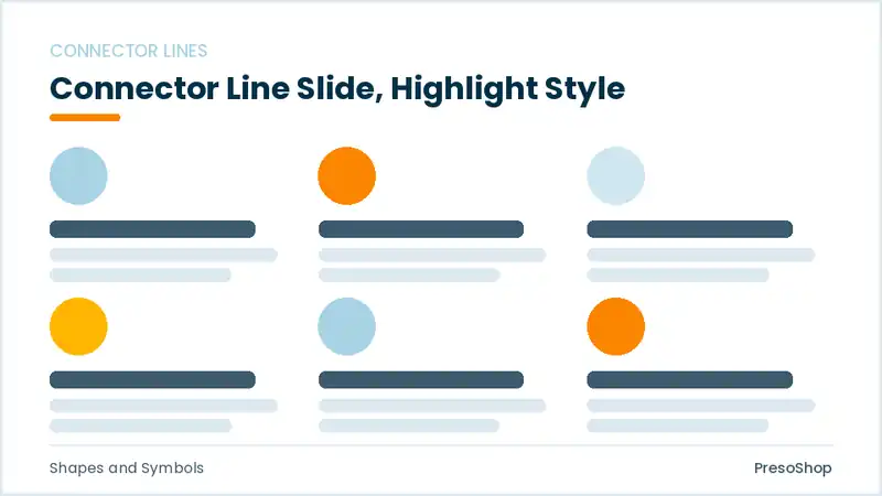 Editable PowerPoint connector line slide template with an accented takeaway, built from recolourable native shapes for shapes and symbols decks