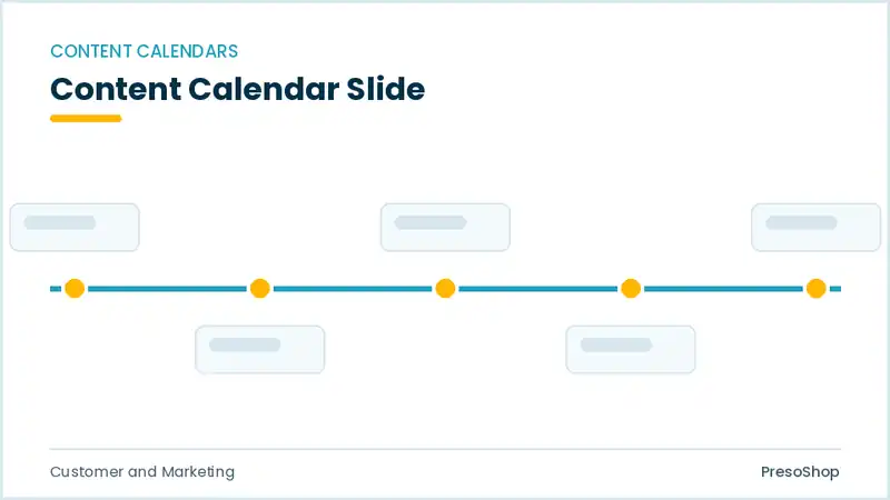 Editable PowerPoint content calendar slide template, built from recolourable native shapes for customer and marketing decks
