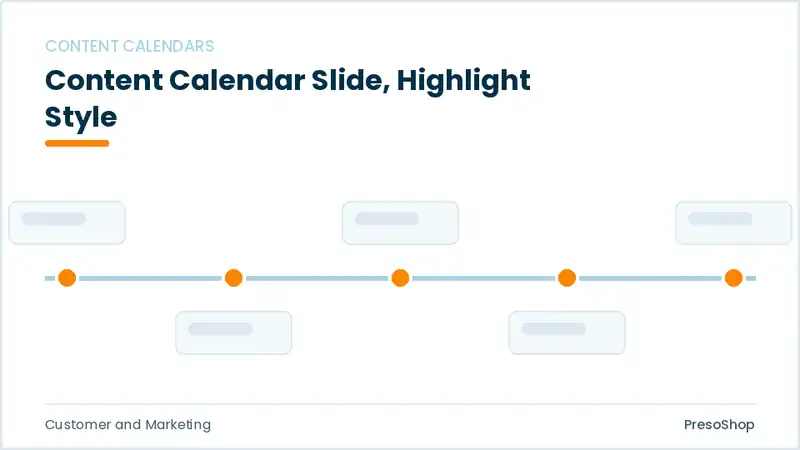 Editable PowerPoint content calendar slide template with an accented takeaway, built from recolourable native shapes for customer and marketing decks