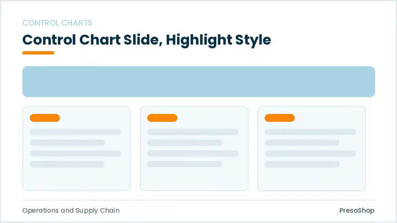 Editable PowerPoint control chart slide template with an accented takeaway, built from recolourable native shapes for operations and supply chain decks