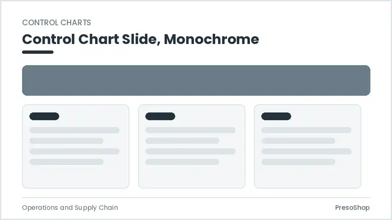 Editable PowerPoint control chart slide template in a monochrome treatment, built from recolourable native shapes for operations and supply chain decks