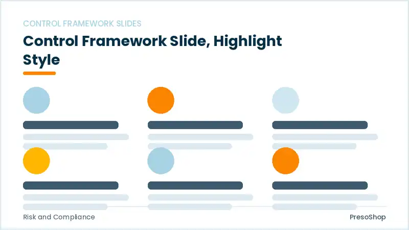 Editable PowerPoint control framework slide template with an accented takeaway, built from recolourable native shapes for risk and compliance decks