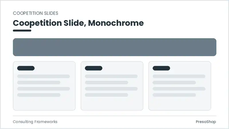 Editable PowerPoint coopetition slide template in a monochrome treatment, built from recolourable native shapes for consulting frameworks decks